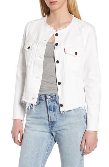 Women's Levi's Altered Zip Distressed Trucker Jacket - White