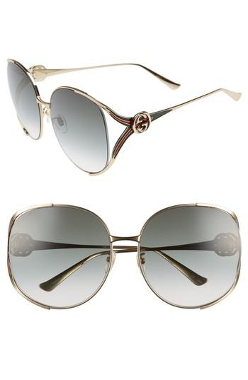 Women's Gucci 63mm Open Temple Sunglasses - Gold/ Green