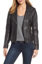 Petite Women's Halogen Leather Moto Jacket, Size P - Black