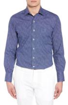 Men's David Donahue Regular Fit Microprint Sport Shirt, Size - Blue