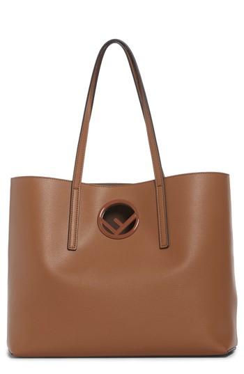 Fendi Logo Leather Shopper - Brown