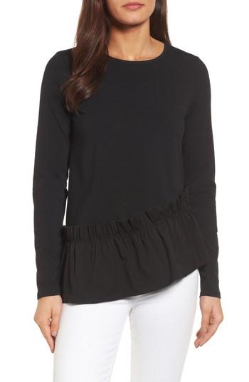 Petite Women's Halogen Ruffle Hem Tee P - Black