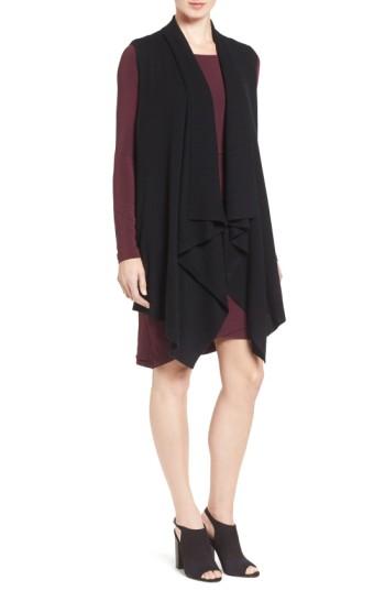 Women's Halogen Wool & Cashmere Drape Front Sweater Vest, Size - Black