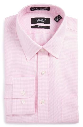 Men's Nordstrom Men's Shop Smartcare(tm) Trim Fit Houndstooth Dress Shirt .5 - 32/33 - Pink