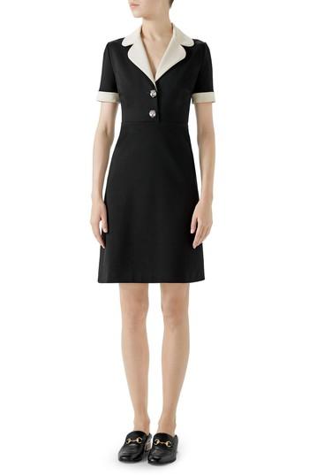 Women's Gucci Tiger Button Contrast Trim Jersey Dress - Black