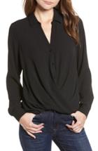 Women's Patterned Drape Front Blouse - Black