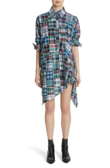 Women's Marques'almeida Asymmetric Patchwork Plaid Shirtdress - Blue
