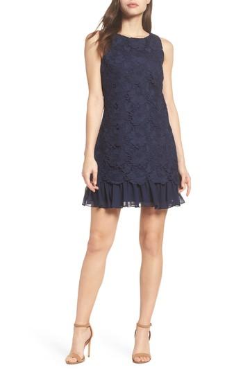 Women's Eliza J Lace Ruffle Hem Sheath Dress - Blue