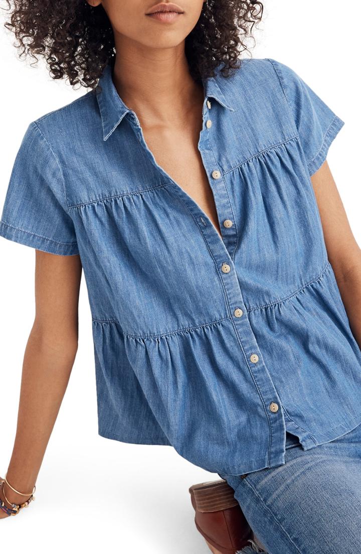 Women's Madewell Seamed Button Down Denim Shirt