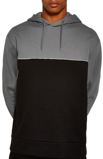 Men's Topman Colorblock Hoodie - Black