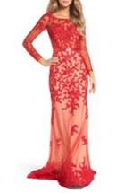Women's Mac Duggal Open Back Embroidered Tulle Gown - Red