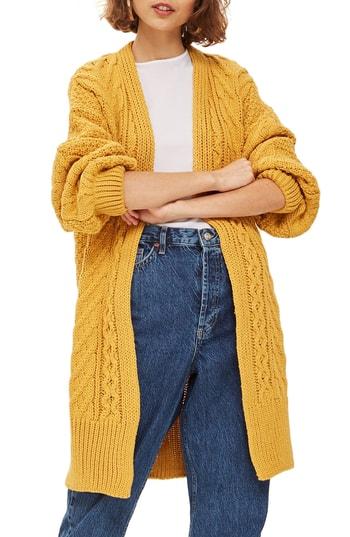 Women's Topshop Long Open Front Cardi Us (fits Like 16-18) - Yellow
