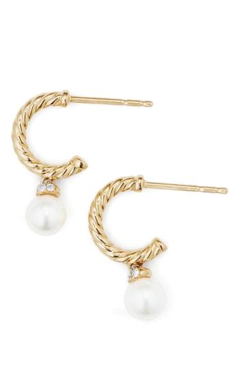 Women's David Yurman Solari Hoop Earrings With Diamonds & Pearls In 18k Gold