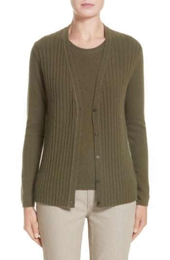 Women's Lafayette 148 New York Chain Detail Cashmere Cardigan, Size - Green