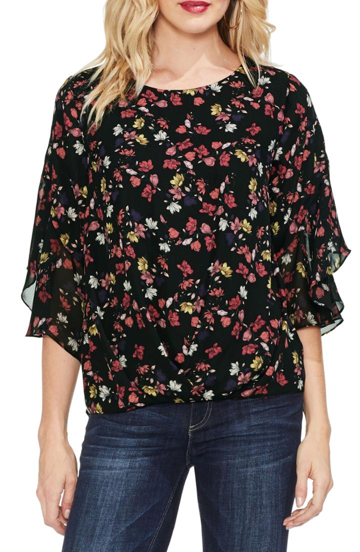 Women's Vince Camuto Etched Ditsy Ruffle Top, Size - Black