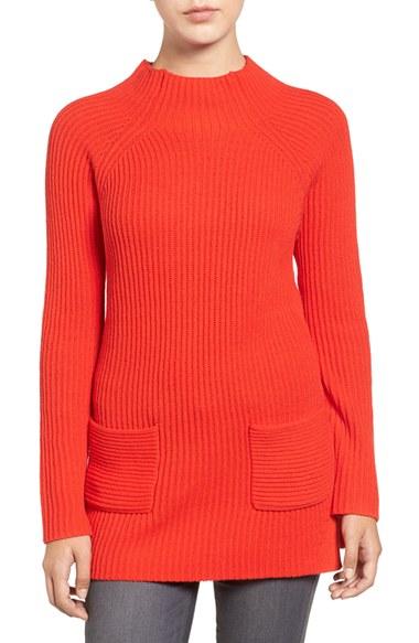 Women's Chaus Two-pocket Mock Neck Tunic Sweater - Red