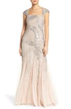 Petite Women's Adrianna Papell Embellished Mesh Gown P - Beige
