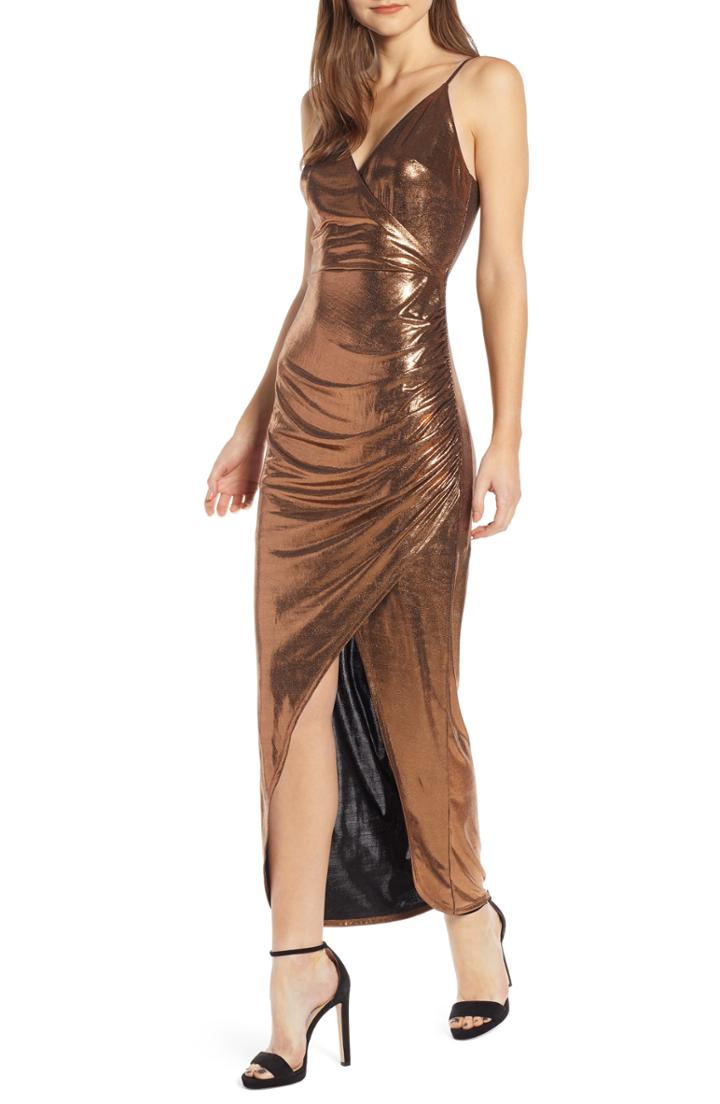 Women's Wayf Sonnie Ruched Metallic Dress - Black