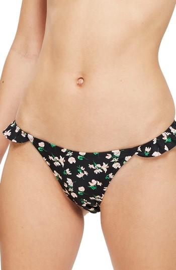 Women's Topshop Floral Frill Bikini Bottoms Us (fits Like 0) - Black