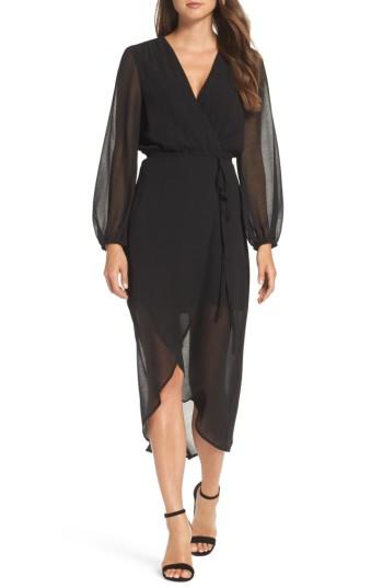 Women's Bardot Chiffon Wrap Dress - Black