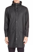 Men's Rains Waterproof Hooded Long Rain Jacket - Black