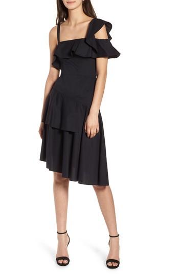 Women's Kendall + Kylie Ruffle One-shoulder Dress - Black