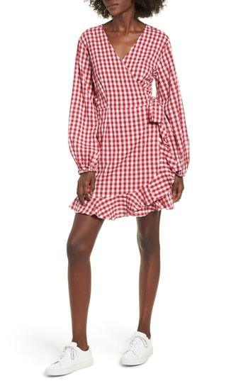 Women's Sp Black Gingham Wrap Dress - Red