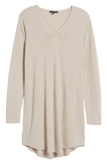 Petite Women's Eileen Fisher Lightweight Merino Jersey V-neck Tunic, Size P - Beige