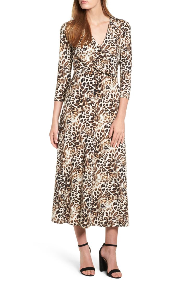 Women's Chaus Leopard Faux Wrap Maxi Dress