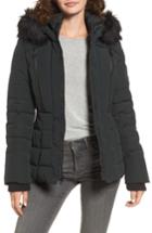 Women's Guess Quilted Hooded Puffer Coat With Faux Fur Trim - Green