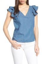 Women's Draper James Casual Chambray Ruffle Sleeve Top - Blue