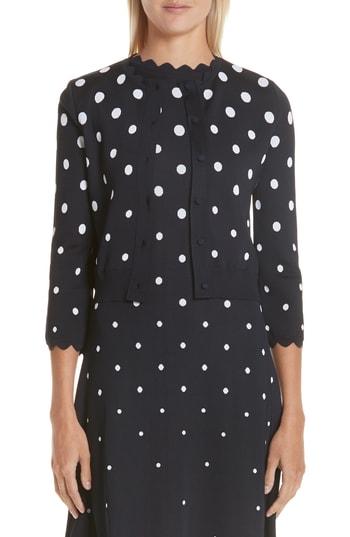 Women's Oscar De La Renta Scallop Edge Polka Dot Cardigan - Blue