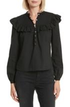 Women's Rebecca Taylor Long Sleeve Ruffle Poplin Blouse - Black
