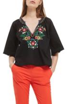 Women's Topshop Embroidered Floral Top Us (fits Like 0-2) - Black