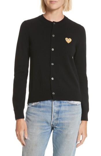 Women's Comme Des Garcons Play Gold Heart Patch Wool Cardigan