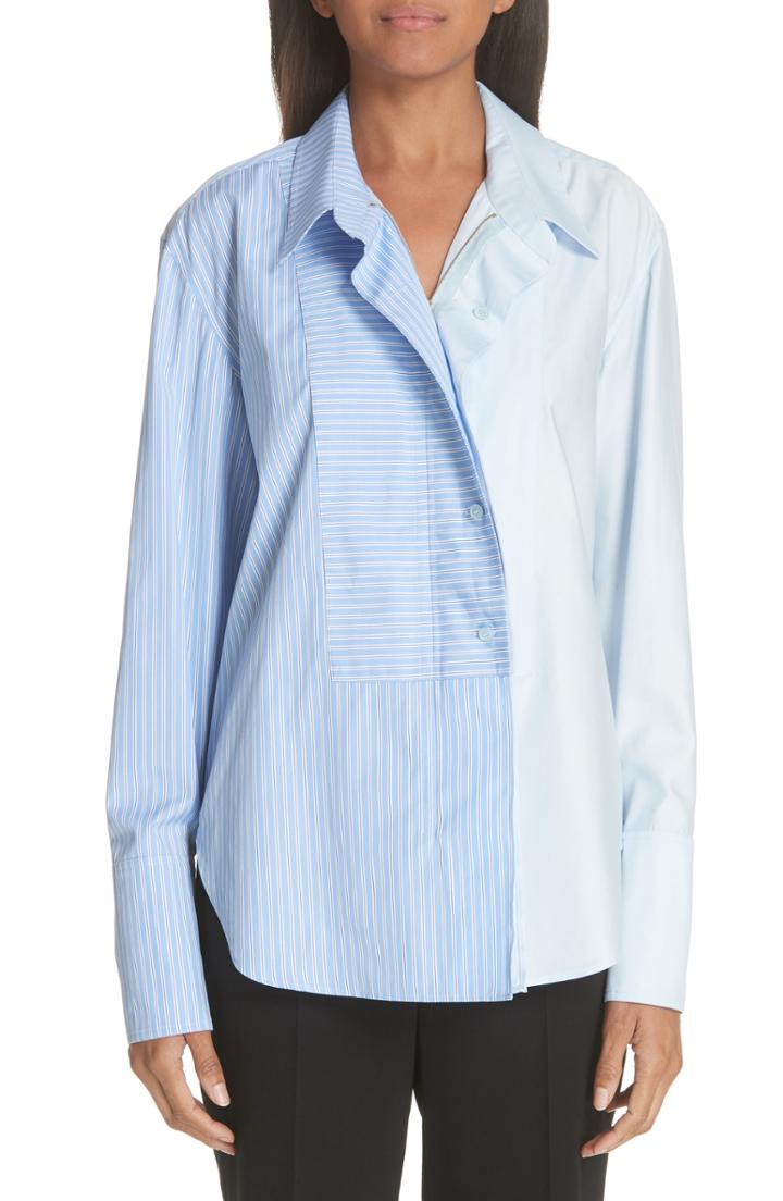 Women's Stella Mccartney Two-tone Zip Front Poplin Shirt Us / 36 It - Blue