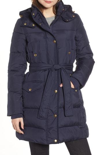 Women's J.crew Wintress Belted Down Puffer Coat - Blue