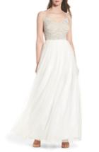 Women's Adrianna Papell Beaded Bodice Mesh Fit & Flare Gown - Ivory