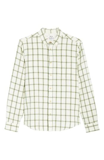Men's Acne Studios Isherwood Linen Cotton Check Sport Shirt Eu - White