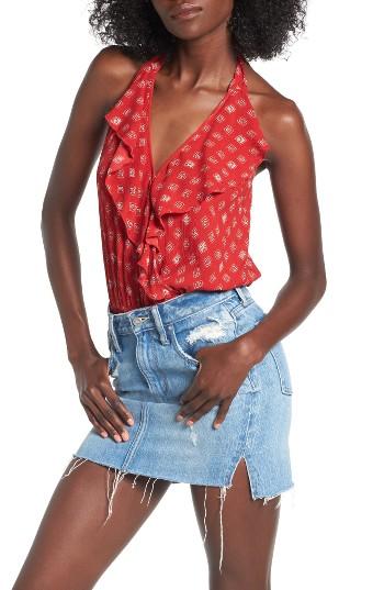 Women's Band Of Gypsies Foulard Print Halter Bodysuit - Red