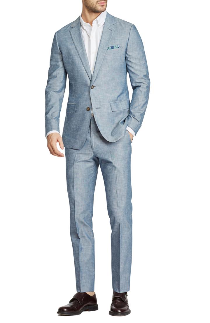 Men's Bonobos Flat Front Solid Cotton Trousers - Blue