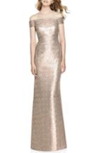 Women's Dessy Collection Sequin Off The Shoulder Gown - Metallic