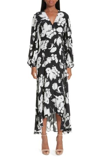 Women's Ganni Floral Silk Wrap Dress Us / 34 Eu - Black