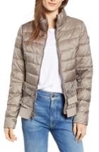 Women's Tahari Zoey Ruffle Hem Puffer Jacket - Beige