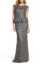 Women's La Femme Embellished Lace Peplum Gown