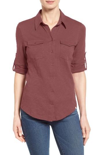 Women's Caslon Roll Sleeve Cotton Knit Shirt - Red