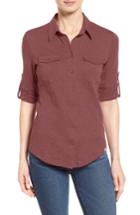 Women's Caslon Roll Sleeve Cotton Knit Shirt - Red