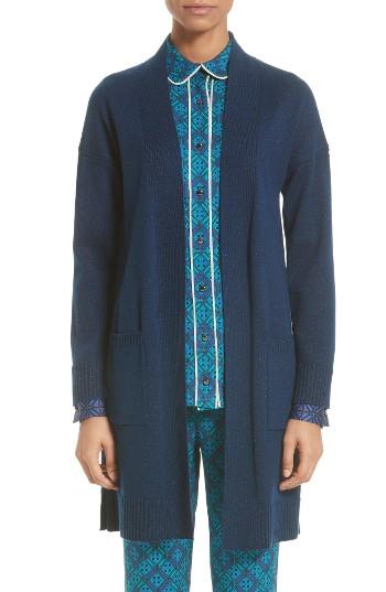 Women's St. John Collection Jersey Cashmere Blend Sparkle Knit Jacket, Size - Blue