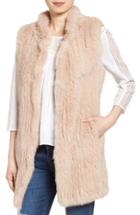 Women's Love Token Long Genuine Rabbit Fur Vest - Pink