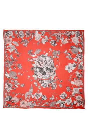Women's Alexander Mcqueen Crawling Roses Silk Chiffon Shawl, Size - Red
